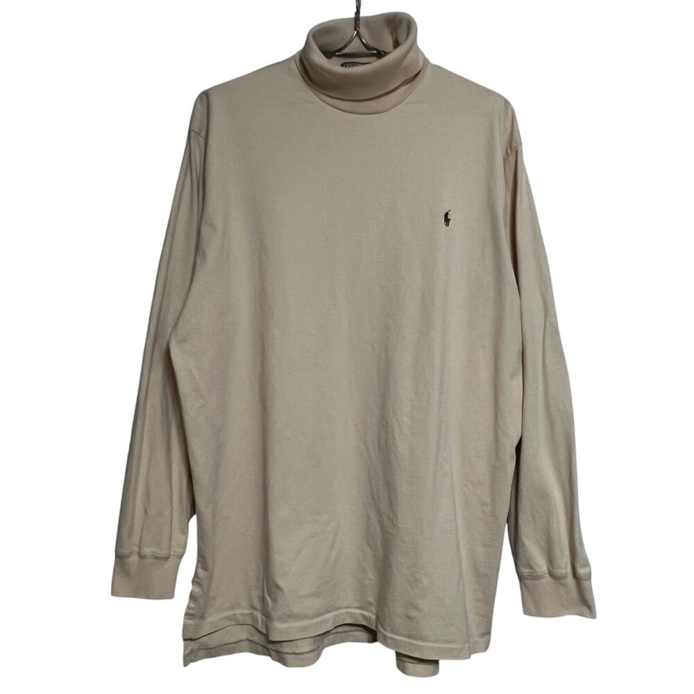 Polo Ralph Lauren Turtleneck Shirt Vintage Y2K Mens Size XL Cream Cotton Basic